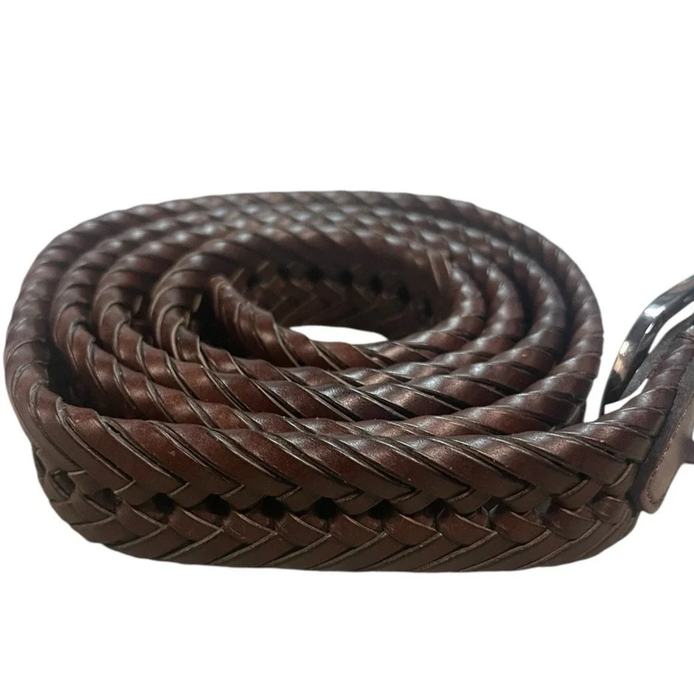 Kontoor Braided Genuine Leather Belt Mens Size 52 Brown Woven Design‎
